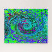 Groovy Abstrakt Retro Grün und Blau Swirl Puzzle (Horizontal)