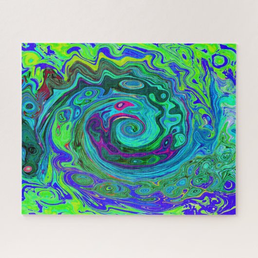 Groovy Abstrakt Retro Grün und Blau Swirl Puzzle (Horizontal)