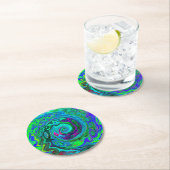 Groovy Abstrakt Retro Grün und Blau Swirl Runder Pappuntersetzer (Vor Ort)