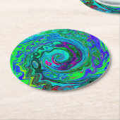 Groovy Abstrakt Retro Grün und Blau Swirl Runder Pappuntersetzer (Angewinkelt)