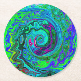 Groovy Abstrakt Retro Grün und Blau Swirl Runder Pappuntersetzer