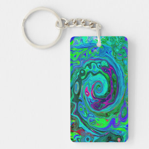 Groovy Abstrakt Retro Grün und Blau Swirl Schlüsselanhänger