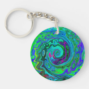 Groovy Abstrakt Retro Grün und Blau Swirl Schlüsselanhänger