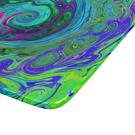 Groovy Abstrakt Retro Grün und Blau Swirl Schneidebrett (Ecke)