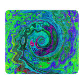 Groovy Abstrakt Retro Grün und Blau Swirl Schneidebrett (Vorderseite)