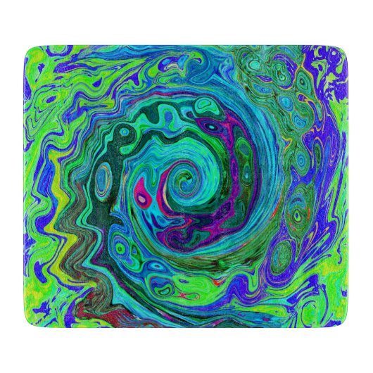 Groovy Abstrakt Retro Grün und Blau Swirl Schneidebrett (Vorderseite)