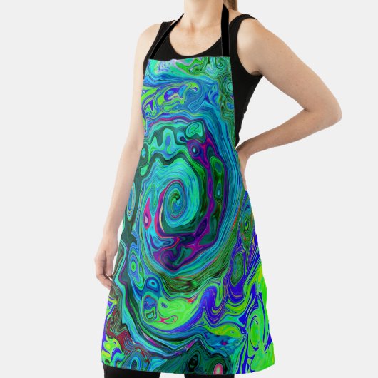 Groovy Abstrakt Retro Grün und Blau Swirl Schürze (InSitu)
