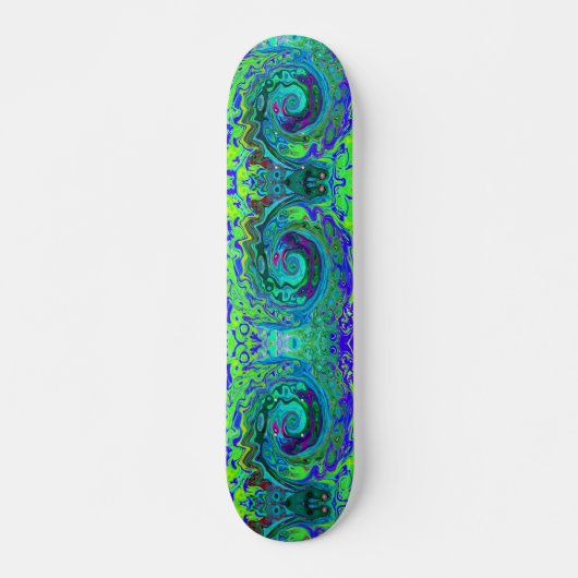 Groovy Abstrakt Retro Grün und Blau Swirl Skateboard (Vorne)