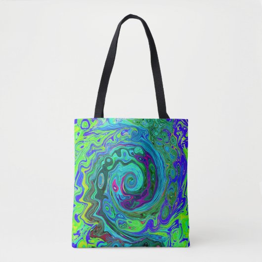 Groovy Abstrakt Retro Grün und Blau Swirl Tasche (Vorderseite)