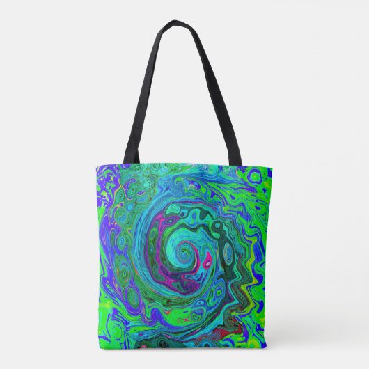 Groovy Abstrakt Retro Grün und Blau Swirl Tasche (Rückseite)