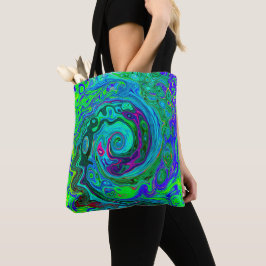 Groovy Abstrakt Retro Grün und Blau Swirl Tasche