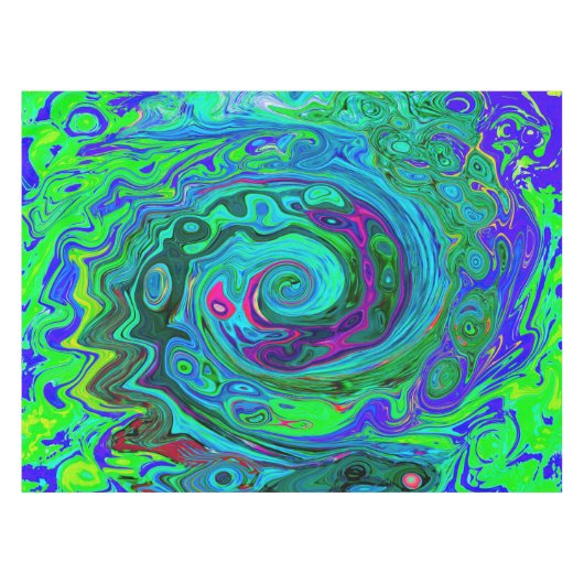 Groovy Abstrakt Retro Grün und Blau Swirl Tischdecke (Vorderseite (Horizontal))