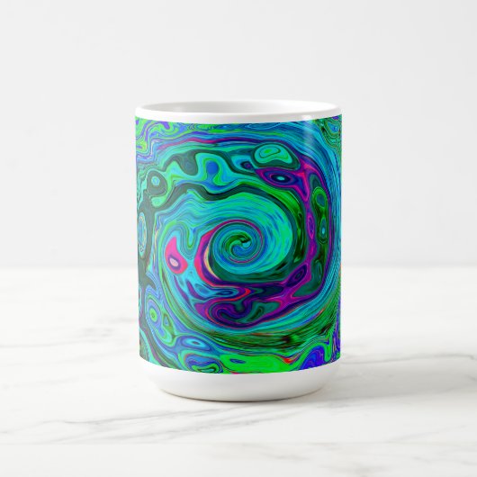 Groovy Abstrakt Retro Grün und Blau Swirl Verwandlungstasse (Zentrum)