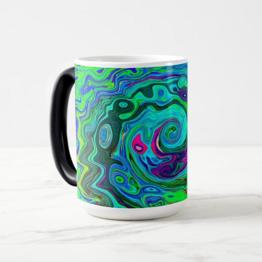 Groovy Abstrakt Retro Grün und Blau Swirl Verwandlungstasse (Vorderseite Links)