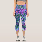 Groovy Abstrakt Retro Grün und Lila Swirl Capri Leggings (Vorderseite)