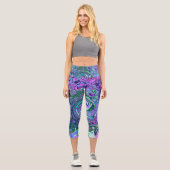 Groovy Abstrakt Retro Grün und Lila Swirl Capri Leggings (Vorderseite)