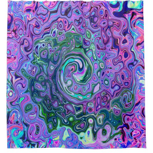 Groovy Abstrakt Retro Grün und Lila Swirl Duschvorhang (Vorderseite)