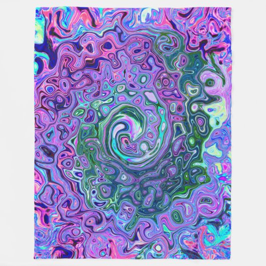 Groovy Abstrakt Retro Grün und Lila Swirl Fleecedecke (Vorderseite)