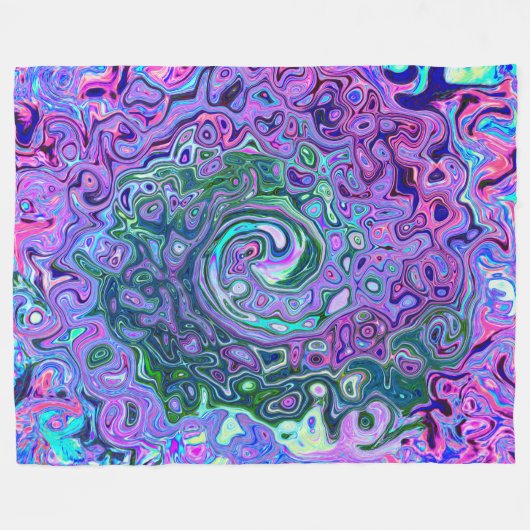 Groovy Abstrakt Retro Grün und Lila Swirl Fleecedecke (Vorderseite (Horizontal))