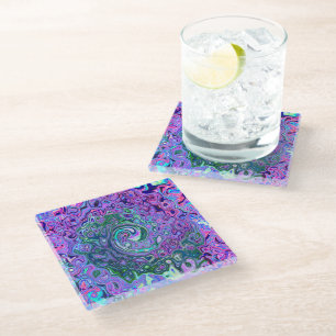Groovy Abstrakt Retro Grün und Lila Swirl Glasuntersetzer