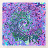 Groovy Abstrakt Retro Grün und Lila Swirl Glasuntersetzer (Vorderseite)