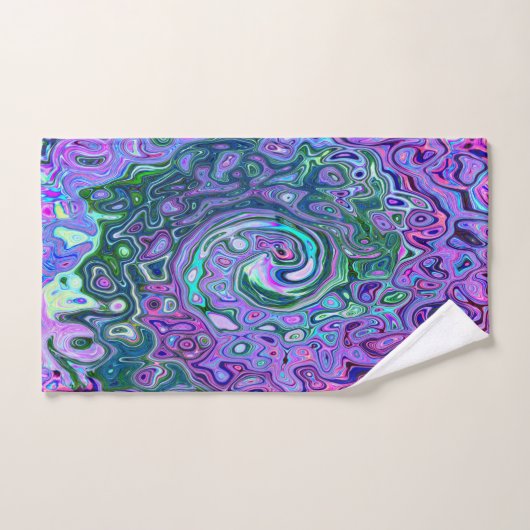 Groovy Abstrakt Retro Grün und Lila Swirl Handtuch (Handtuch)
