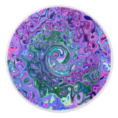Groovy Abstrakt Retro Grün und Lila Swirl Keramikknauf (Vorderseite)