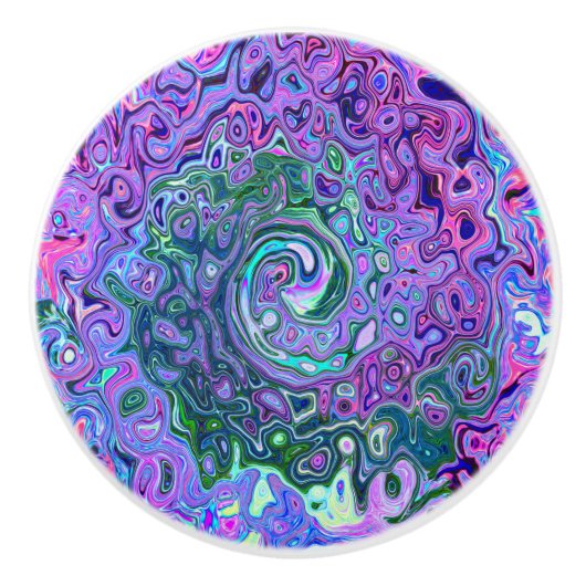 Groovy Abstrakt Retro Grün und Lila Swirl Keramikknauf (Vorderseite)