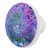 Groovy Abstrakt Retro Grün und Lila Swirl Keramikknauf (Rechts)