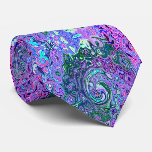 Groovy Abstrakt Retro Grün und Lila Swirl Krawatte (Gerollt)
