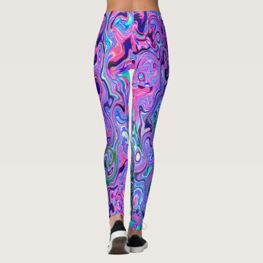 Groovy Abstrakt Retro Grün und Lila Swirl Leggings (Rückseite)