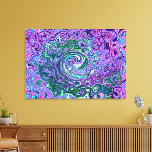 Groovy Abstrakt Retro Grün und Lila Swirl Leinwanddruck (Insitu (Wohnzimmer))