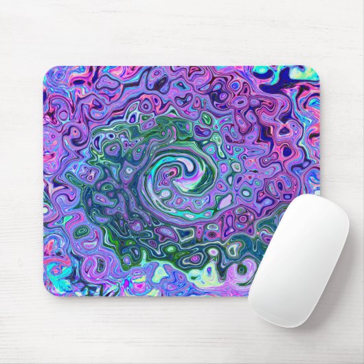 Groovy Abstrakt Retro Grün und Lila Swirl Mousepad (Mit Mouse)