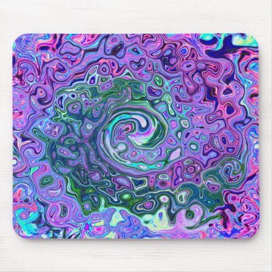 Groovy Abstrakt Retro Grün und Lila Swirl Mousepad (Vorne)
