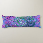 Groovy Abstrakt Retro Grün und Lila Swirl Seitenschläferkissen (Rückseite)
