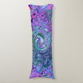 Groovy Abstrakt Retro Grün und Lila Swirl Seitenschläferkissen (Vorderseite Vertikal)