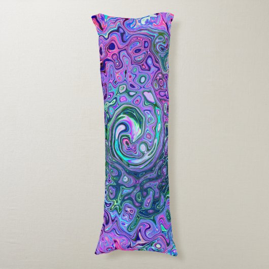 Groovy Abstrakt Retro Grün und Lila Swirl Seitenschläferkissen (Vorderseite Vertikal)
