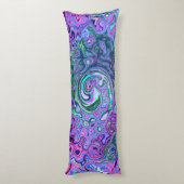Groovy Abstrakt Retro Grün und Lila Swirl Seitenschläferkissen (Rückseite (Vertikal))