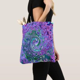 Groovy Abstrakt Retro Grün und Lila Swirl Tasche