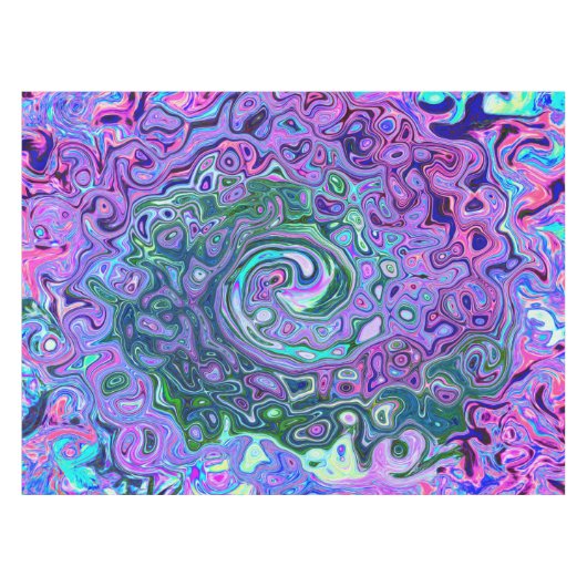 Groovy Abstrakt Retro Grün und Lila Swirl Tischdecke (Vorderseite (Horizontal))