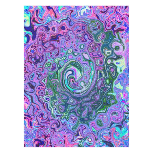 Groovy Abstrakt Retro Grün und Lila Swirl Tischdecke (Vorderseite)