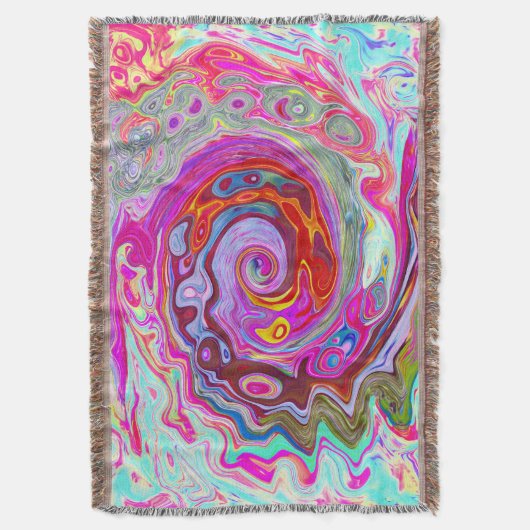 Groovy Abstrakt Retro Hot Pink und Blue Swirl Decke (Vorderseite Vertikal)