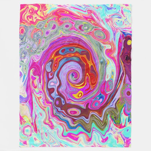 Groovy Abstrakt Retro Hot Pink und Blue Swirl Fleecedecke (Vorderseite)