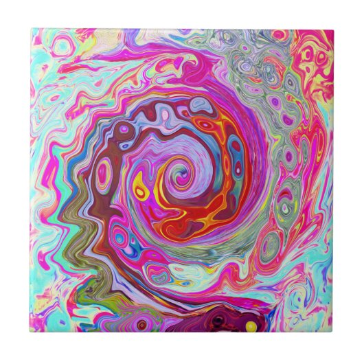 Groovy Abstrakt Retro Hot Pink und Blue Swirl Fliese (Vorderseite)
