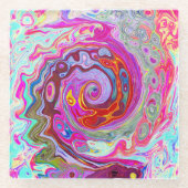 Groovy Abstrakt Retro Hot Pink und Blue Swirl Glasuntersetzer (Vorderseite)