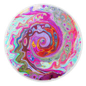 Groovy Abstrakt Retro Hot Pink und Blue Swirl Keramikknauf (Vorderseite)