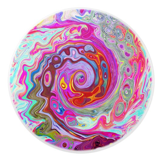 Groovy Abstrakt Retro Hot Pink und Blue Swirl Keramikknauf (Vorderseite)