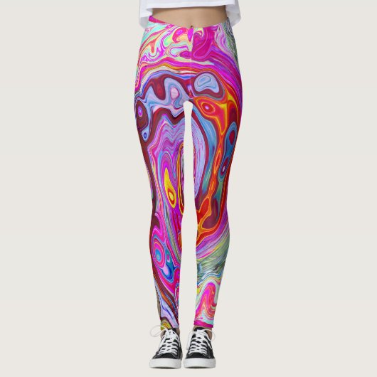 Groovy Abstrakt Retro Hot Pink und Blue Swirl Leggings (Vorderseite)