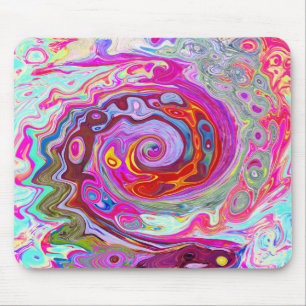 Groovy Abstrakt Retro Hot Pink und Blue Swirl Mousepad