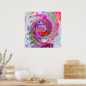 Groovy Abstrakt Retro Hot Pink und Blue Swirl Poster (Küche)